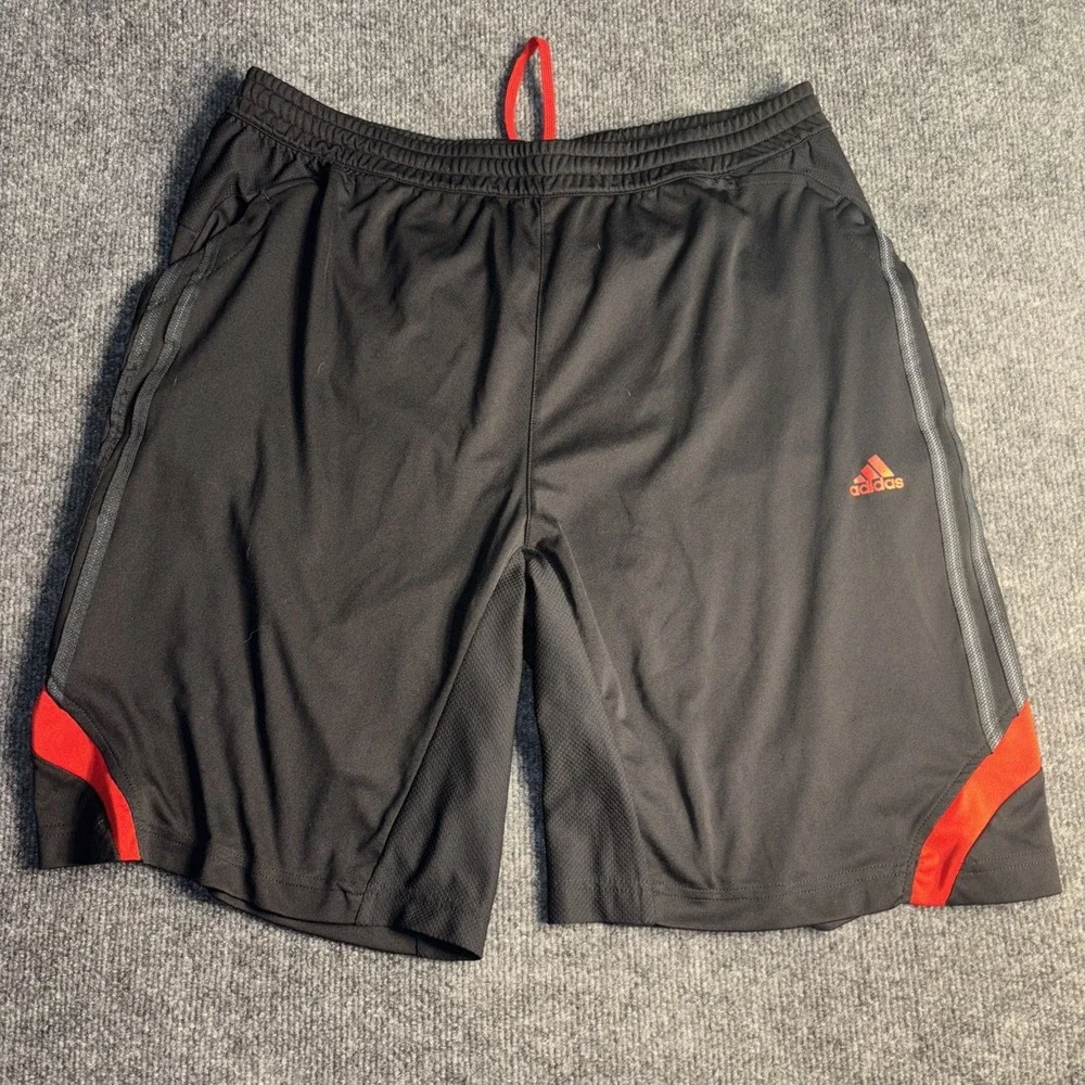 Adidas Athletic Shorts Men Medium Black Mash Panel Elastic Drawstring Waist Logo